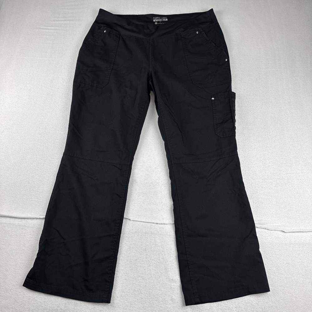 Purple Label Yoga Womens Pants Black fits 35*27 Elastic Waistband gym Athleisure